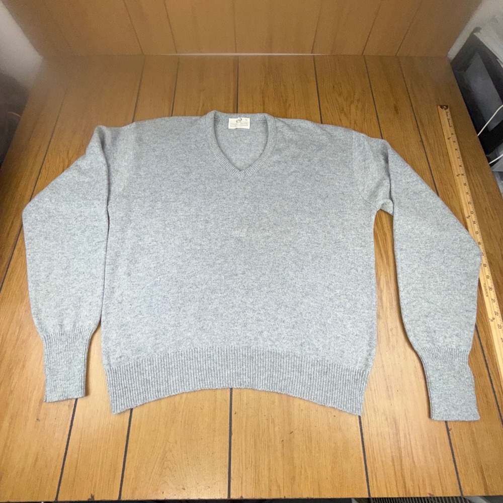LORD JEFF V Neck Sweater Mens XL Light Grey Virgin Lambswool‎ Blend Made USA